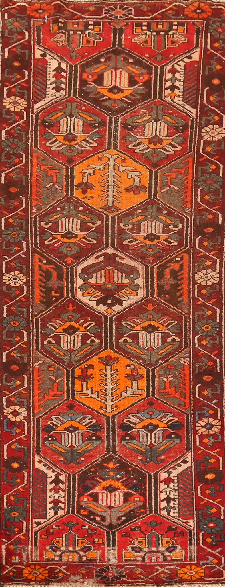 Geometric Bakhtiari Persian Runner Rug 3x10