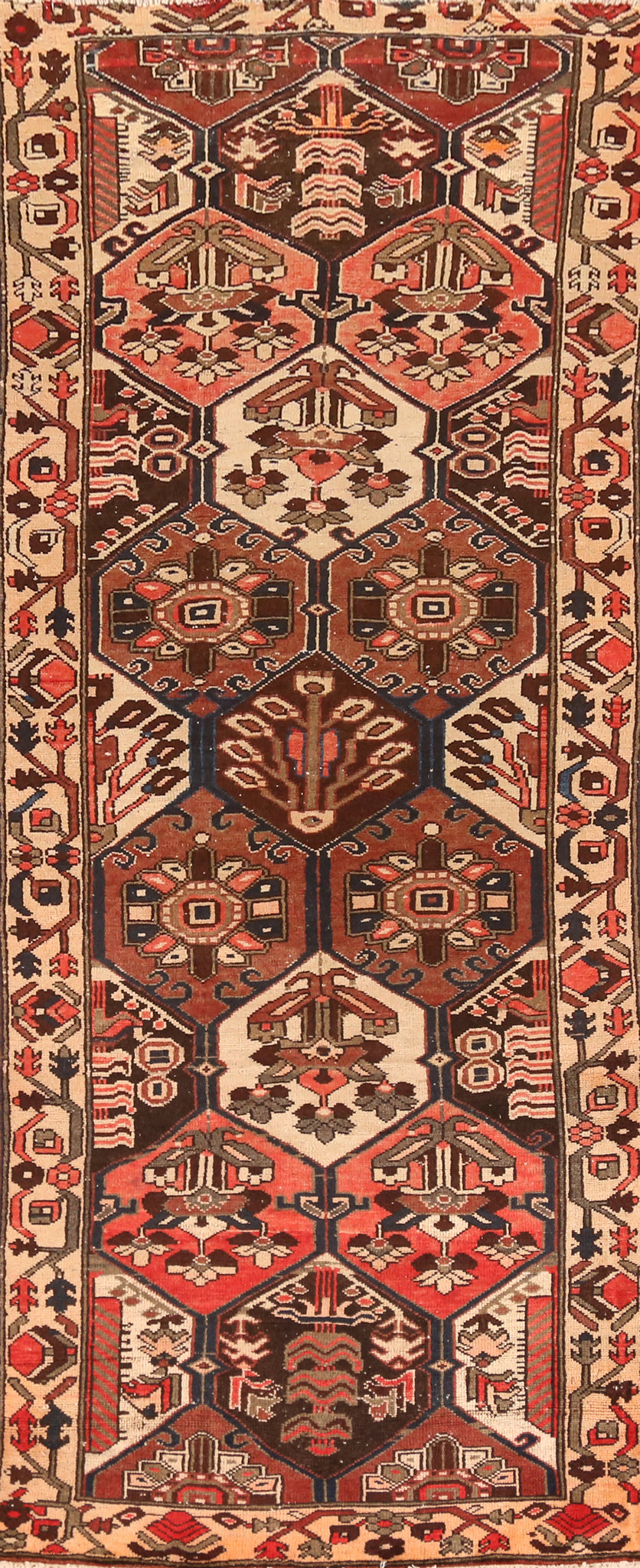Geometric Wool Bakhtiari Persian Runner Rug 3x10