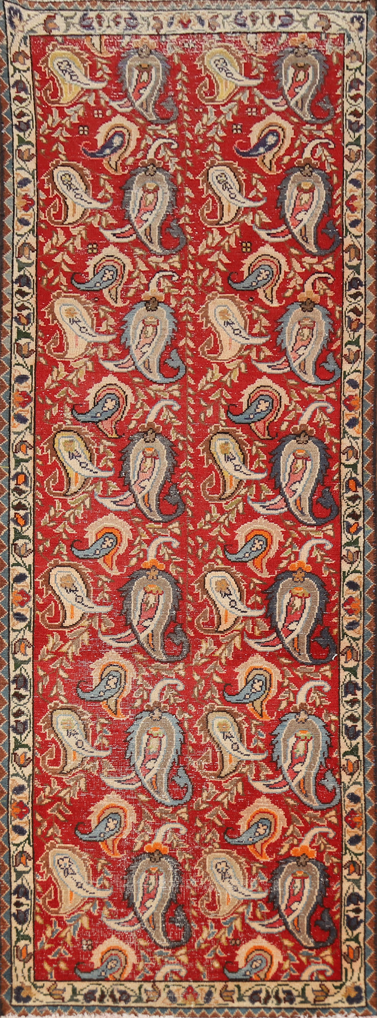 Paisley Red Wool Tabriz Persian Runner Rug 3x10