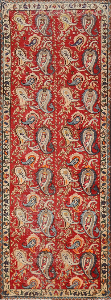 Paisley Red Wool Tabriz Persian Runner Rug 3x10