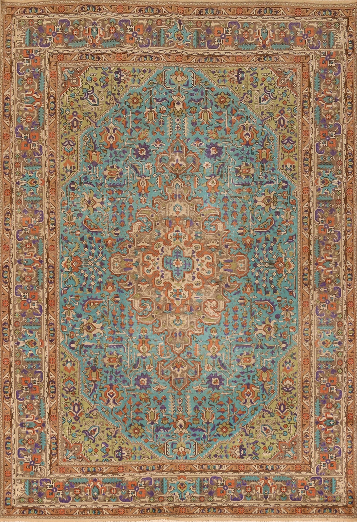 Vintage Blue Tabriz Persian Area Rug 7x10