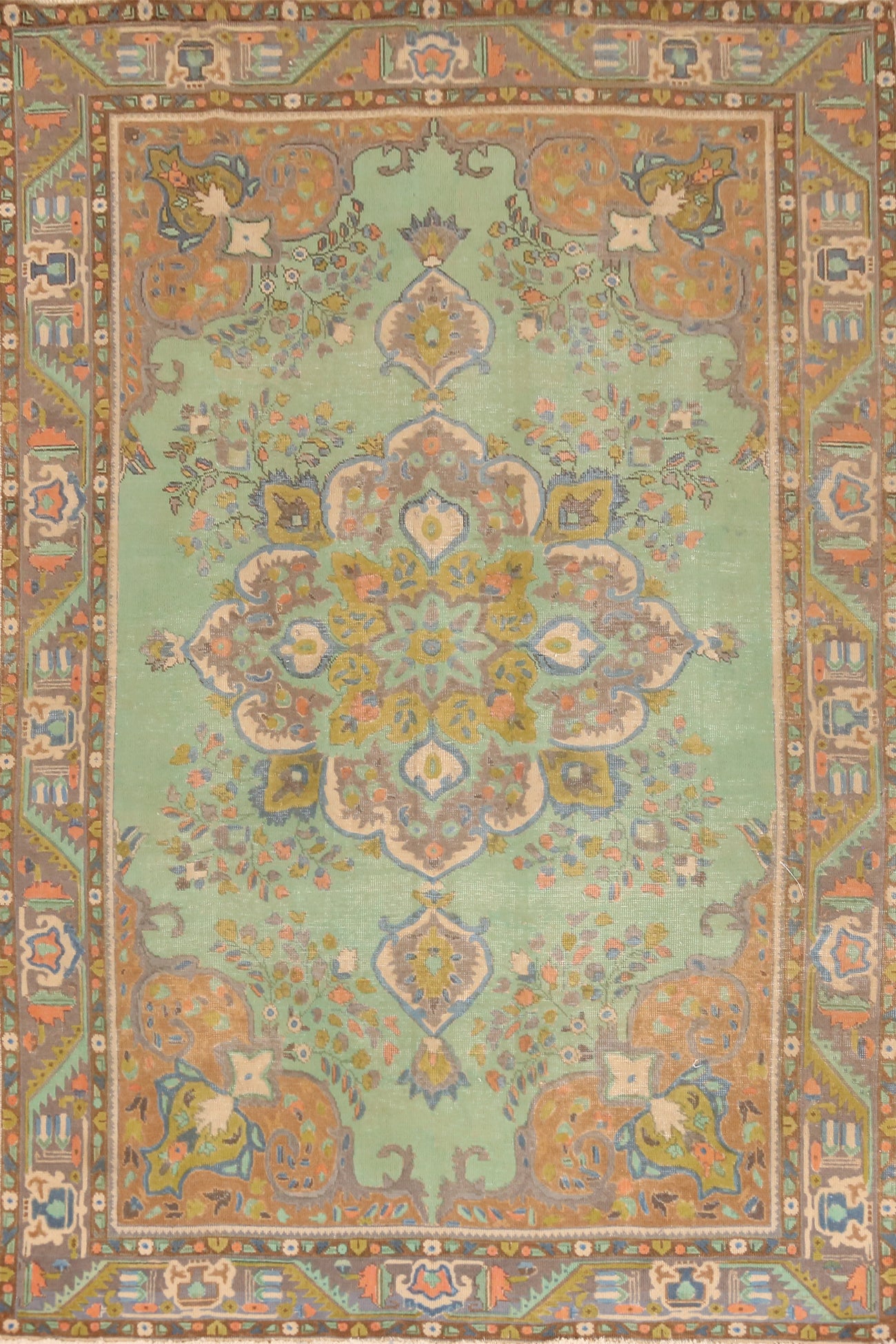 Vintage Green Tabriz Persian Area Rug 6x10