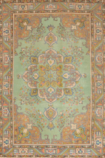 Vintage Green Tabriz Persian Area Rug 6x10