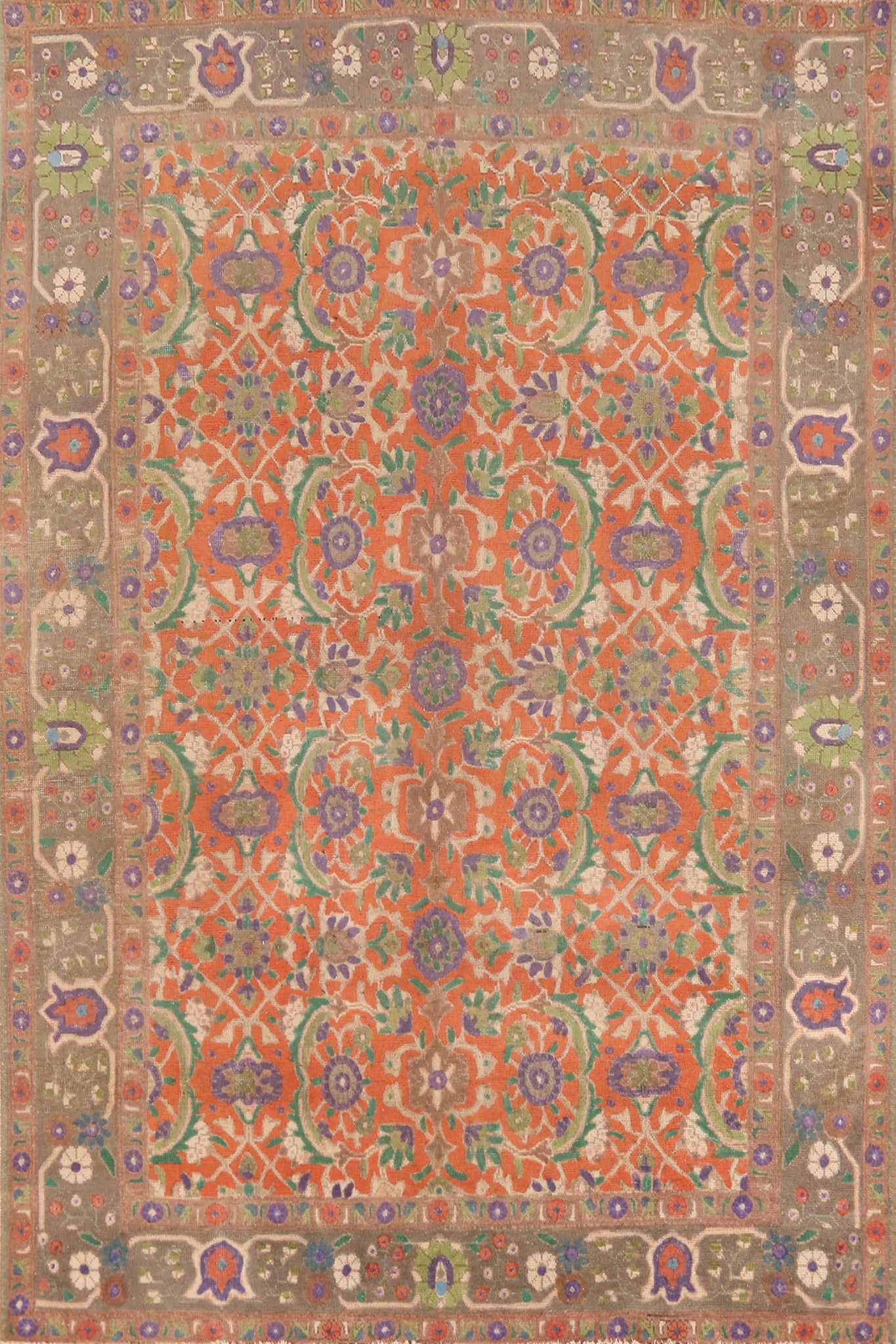 Handmade Wool Orange Tabriz Persian Area Rug 7x9