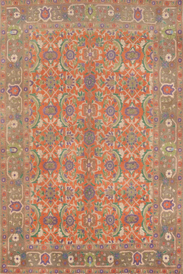 Handmade Wool Orange Tabriz Persian Area Rug 7x9