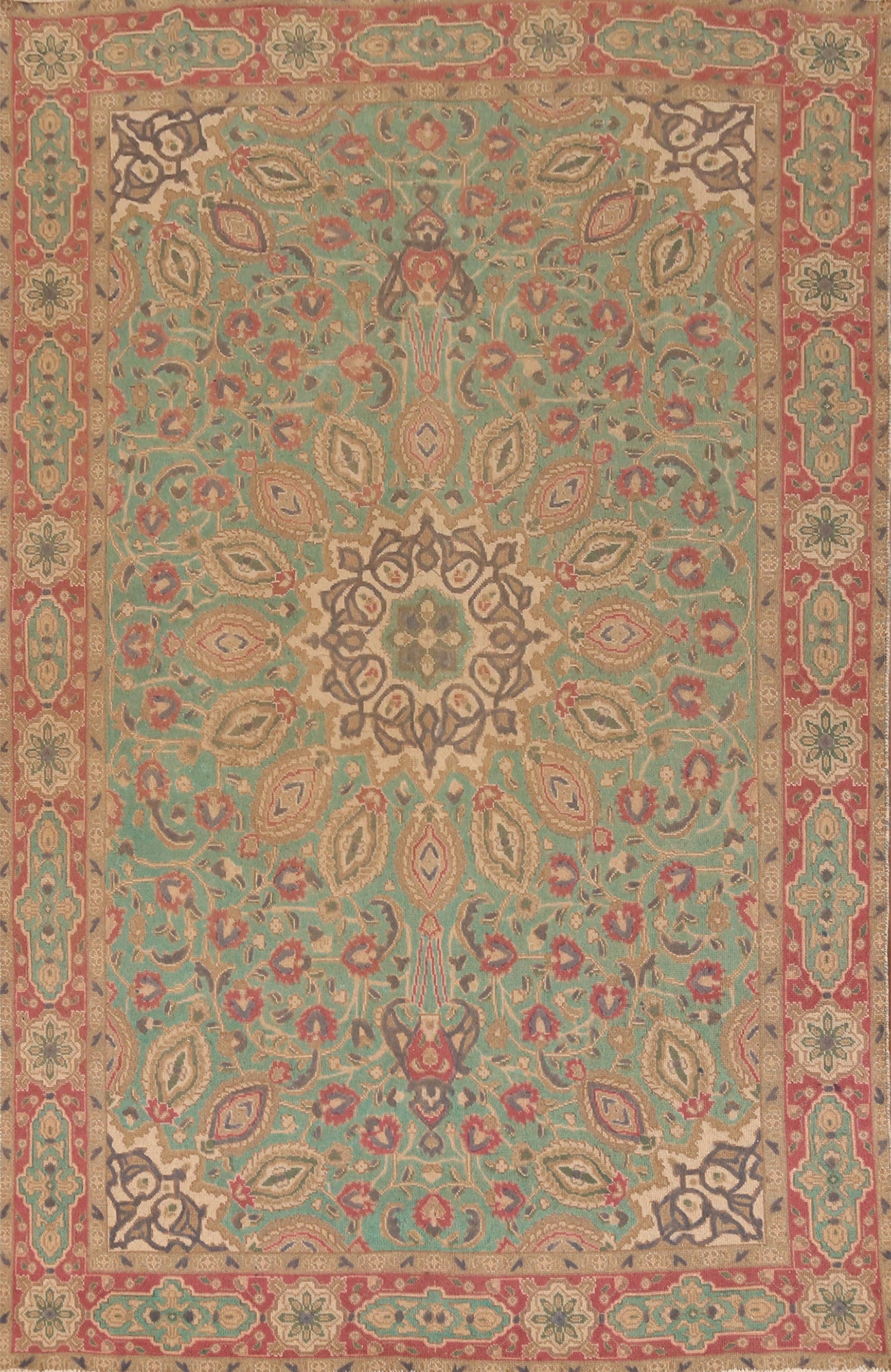 Floral Green Wool Tabriz Persian Area Rug 6x9