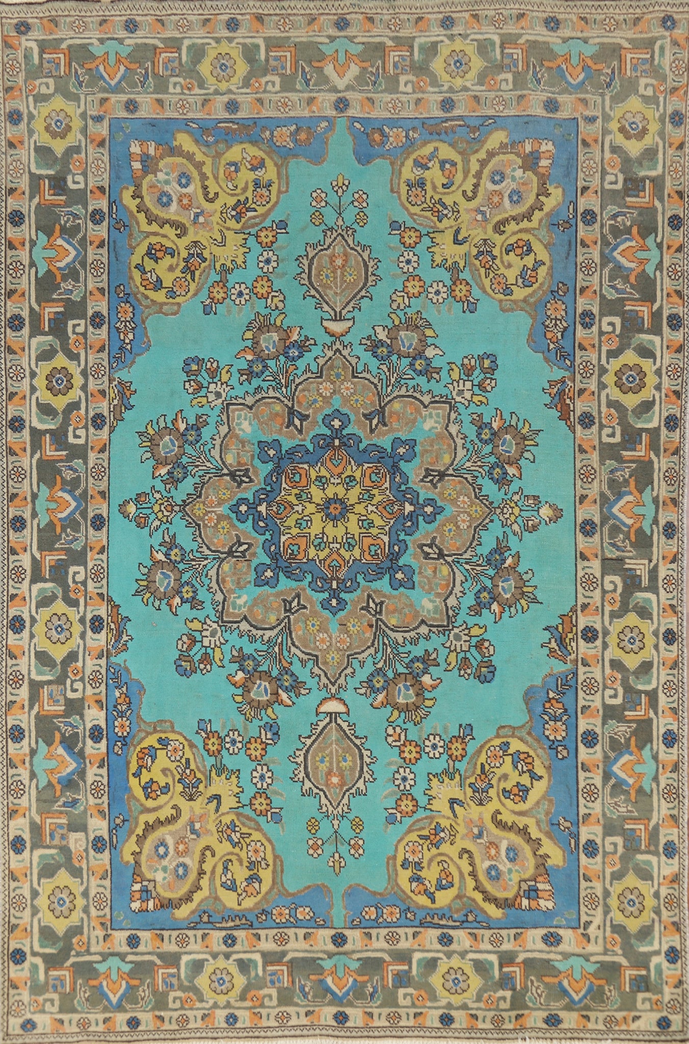 Turquoise Blue Tabriz Persian Area Rug 6x9