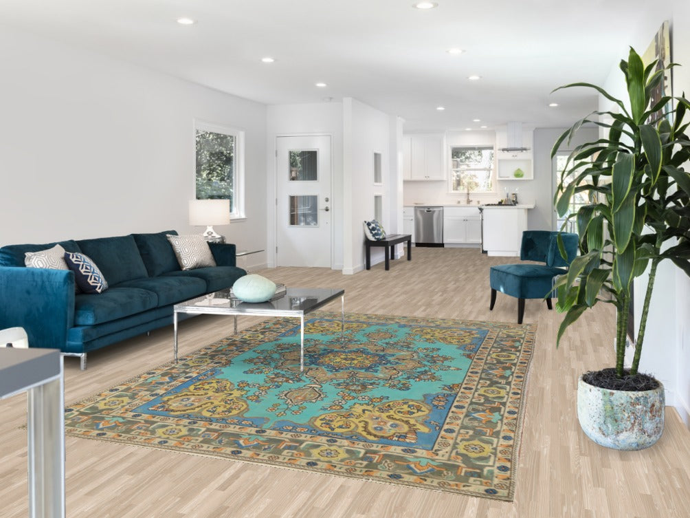 Turquoise Blue Tabriz Persian Area Rug 6x9