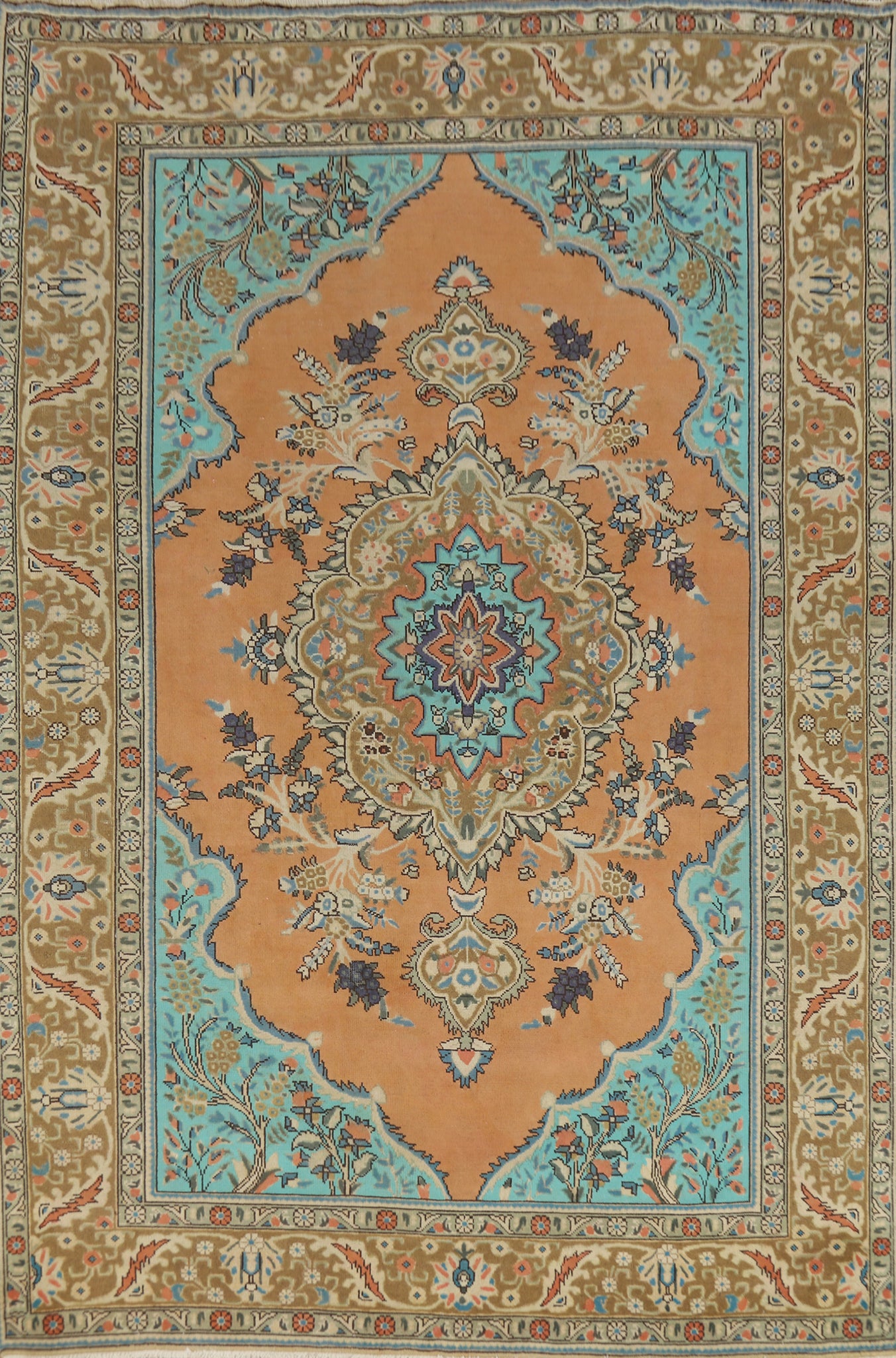 Orange Wool Tabriz Persian Area Rug 7x10