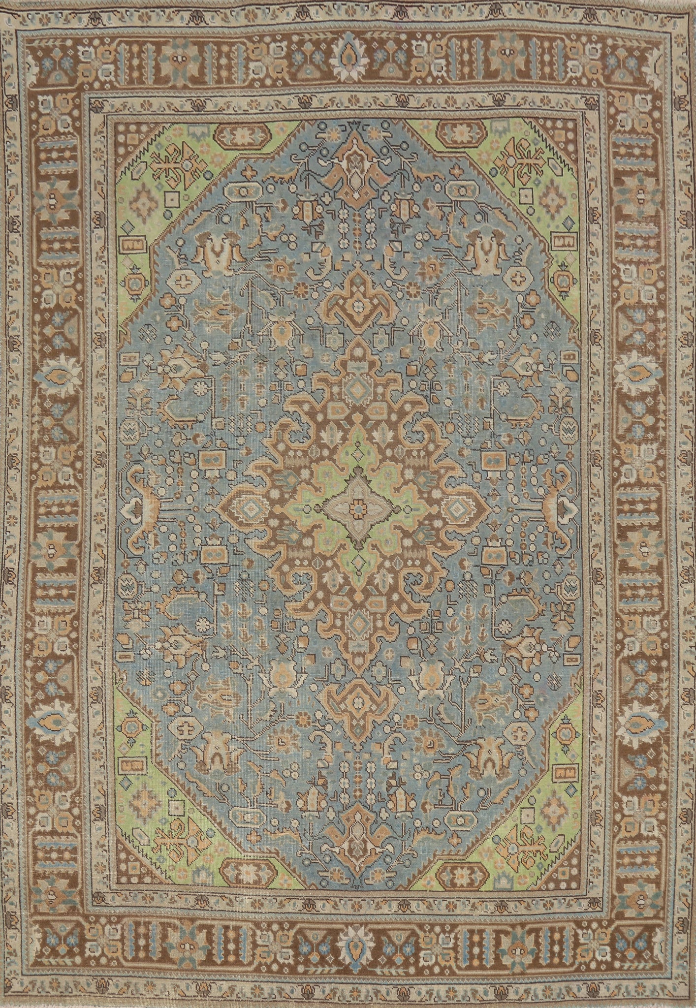 Geometric Blue Tabriz Persian Area Rug 6x9