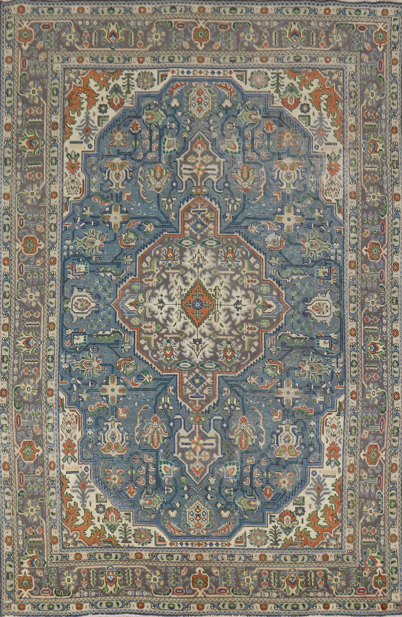 Blue Geometric Tabriz Persian Area Rug 7x10