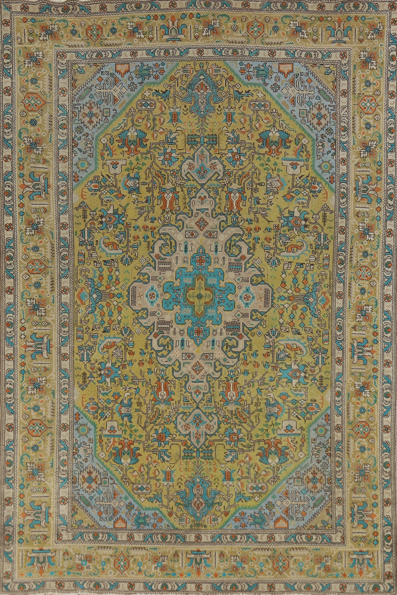 Vintage Green Tabriz Persian Area Rug 7x10