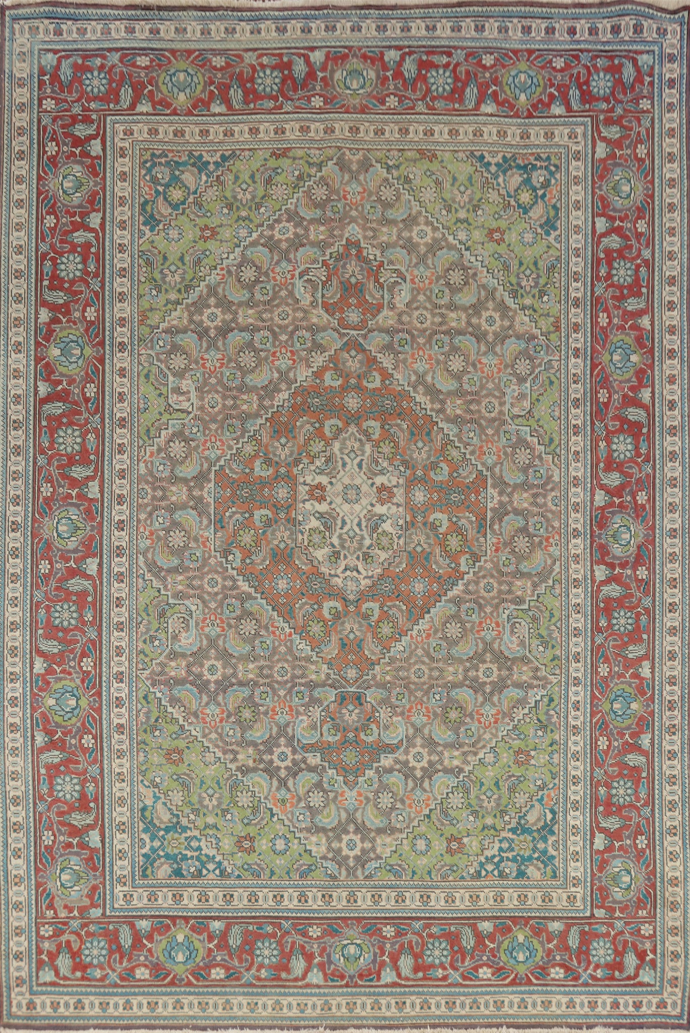 Geometric Wool Tabriz Persian Area Rug 7x10