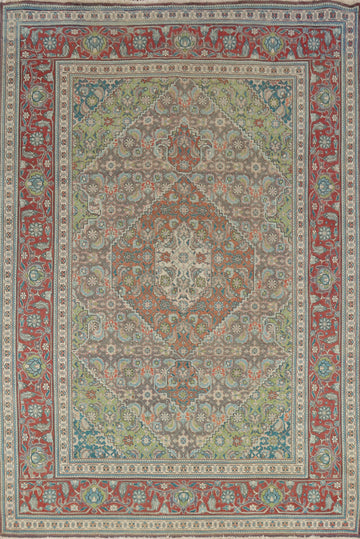 Geometric Wool Tabriz Persian Area Rug 7x10