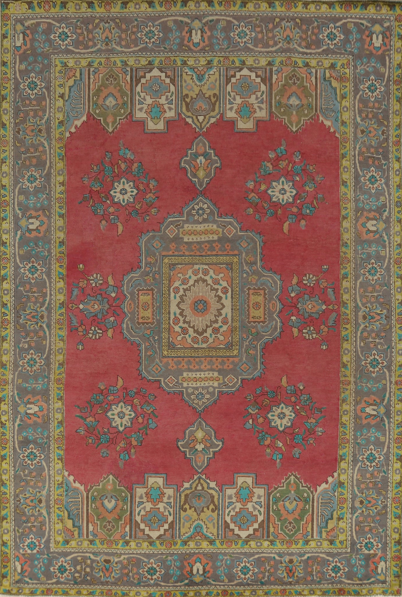 Geometric Wool Tabriz Persian Area Rug 7x9