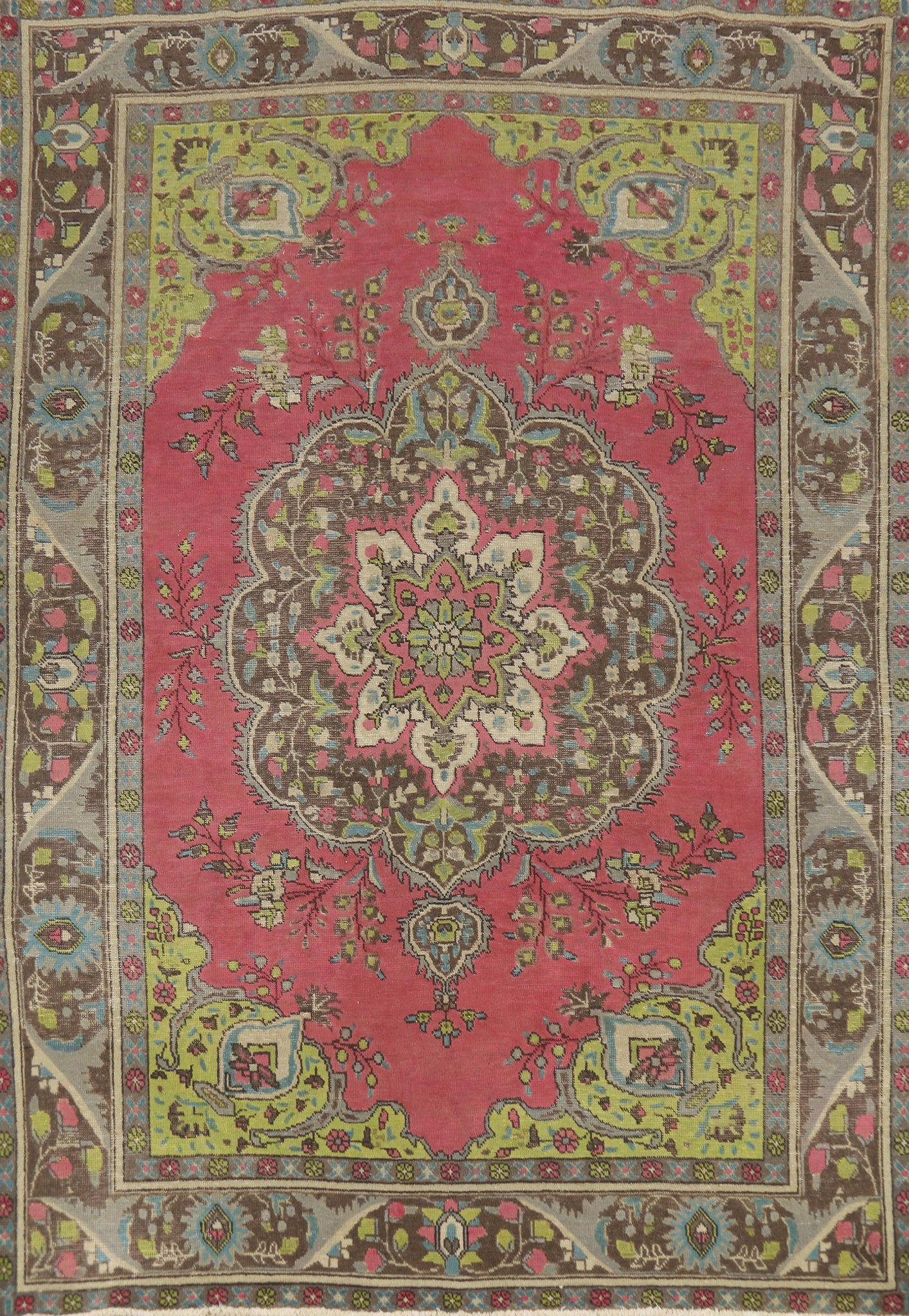 Geometric Wool Tabriz Persian Area Rug 7x9