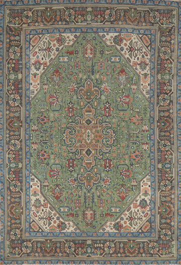 Vintage Green Tabriz Persian Area Rug 6x9