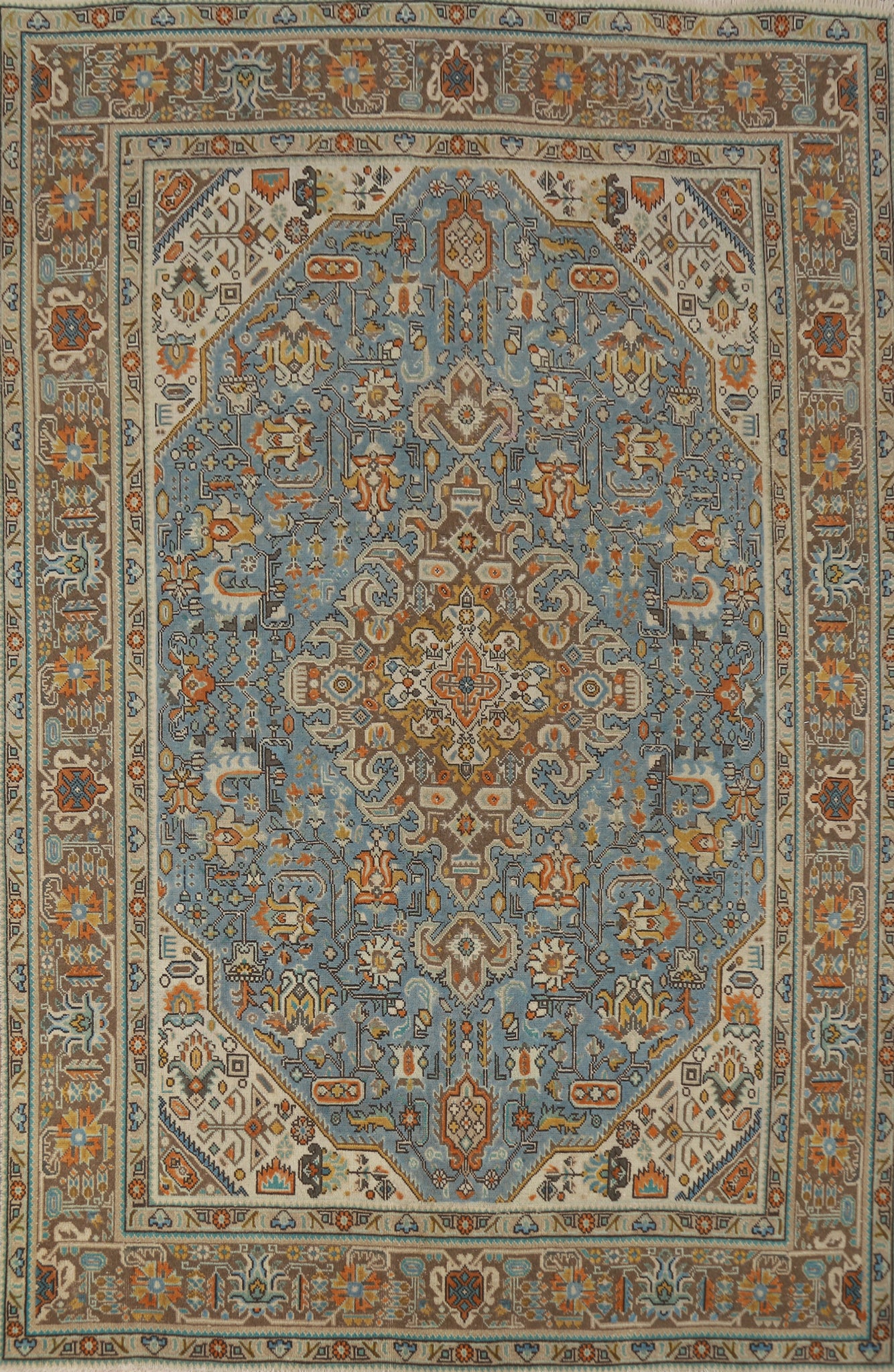 Blue Vintage Tabriz Persian Area Rug 7x10