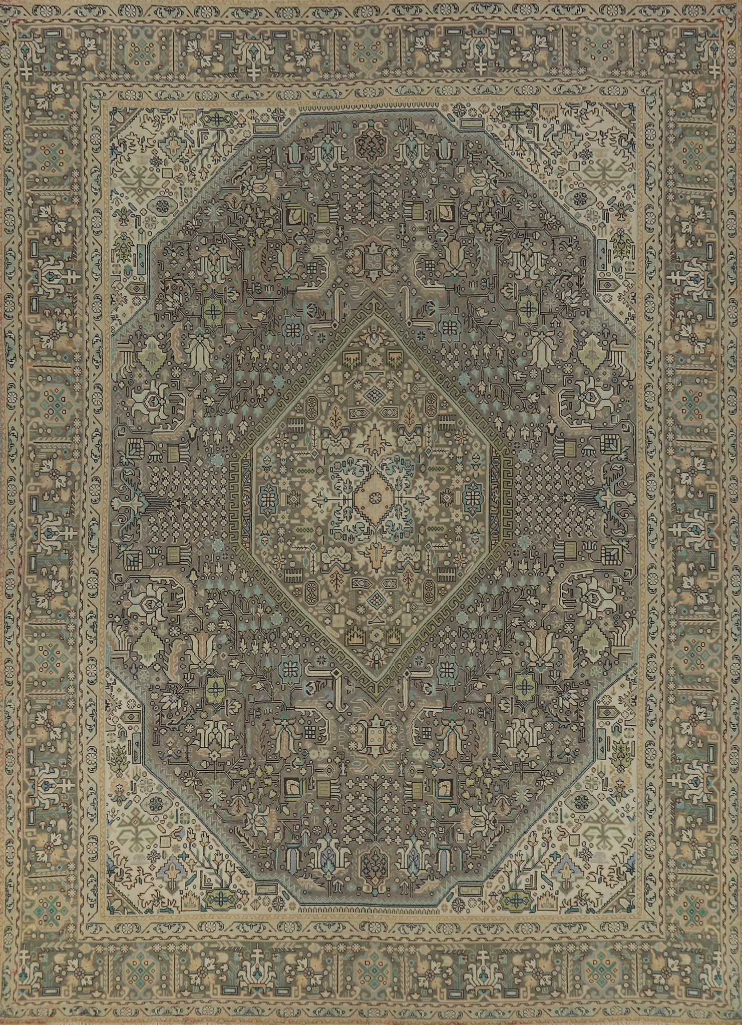 Handmade Gray Tabriz Persian Area Rug 10x13