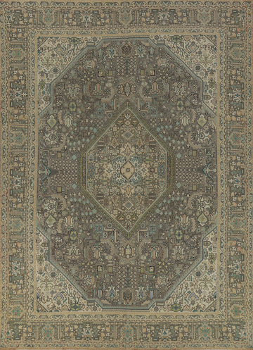 Handmade Gray Tabriz Persian Area Rug 10x13