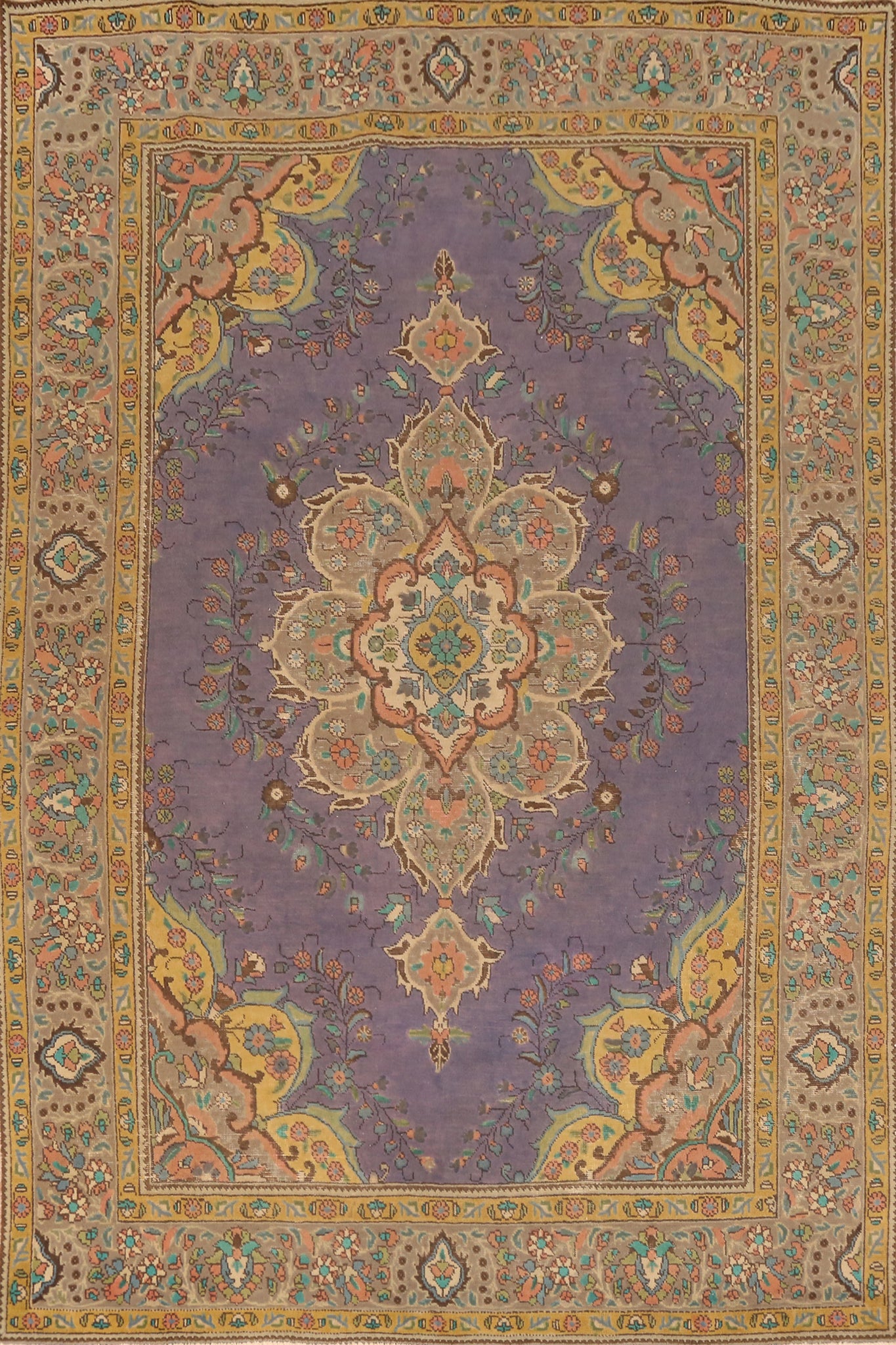 Purple Wool Vintage Tabriz Persian Area Rug 7x10