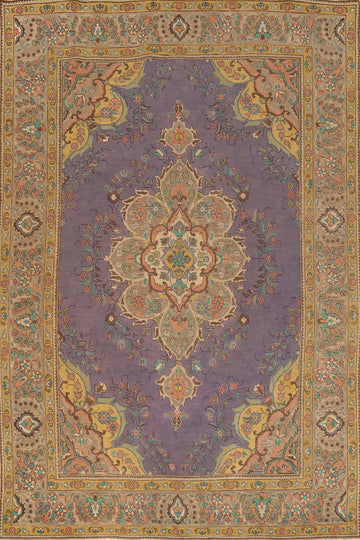 Purple Wool Vintage Tabriz Persian Area Rug 7x10