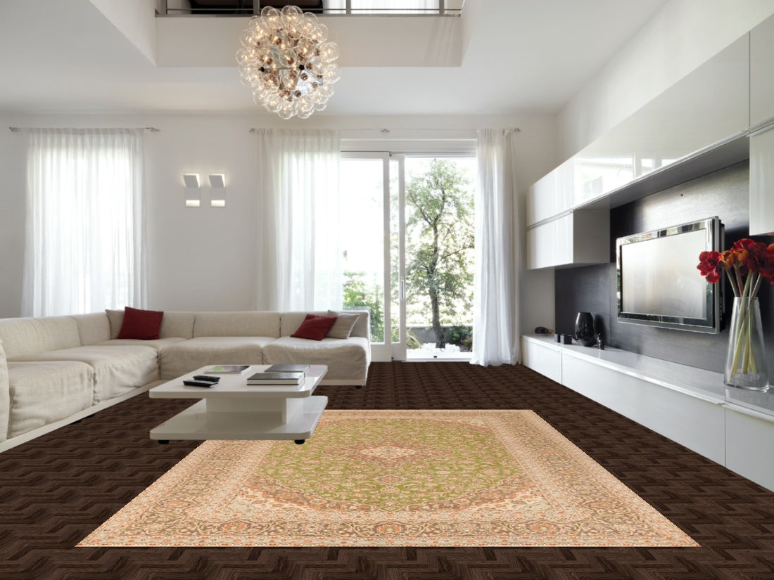 Traditional Green Mashad Persian Area Rug 10x13