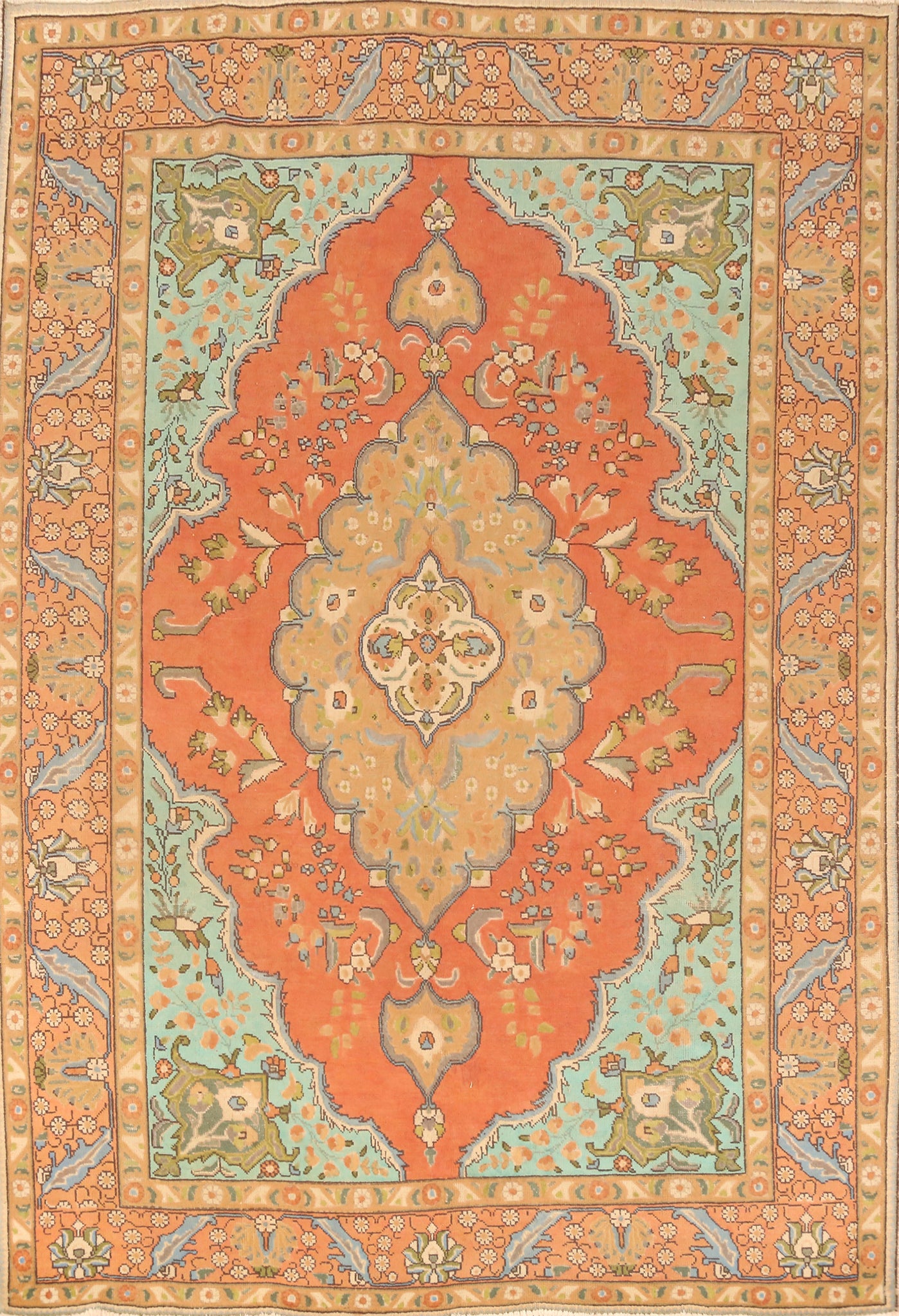 Vintage Orange Tabriz Persian Area Rug 7x10