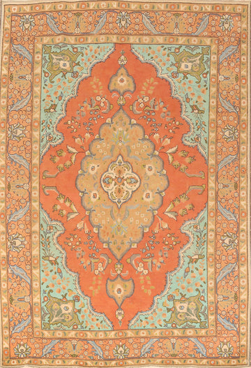 Vintage Orange Tabriz Persian Area Rug 7x10