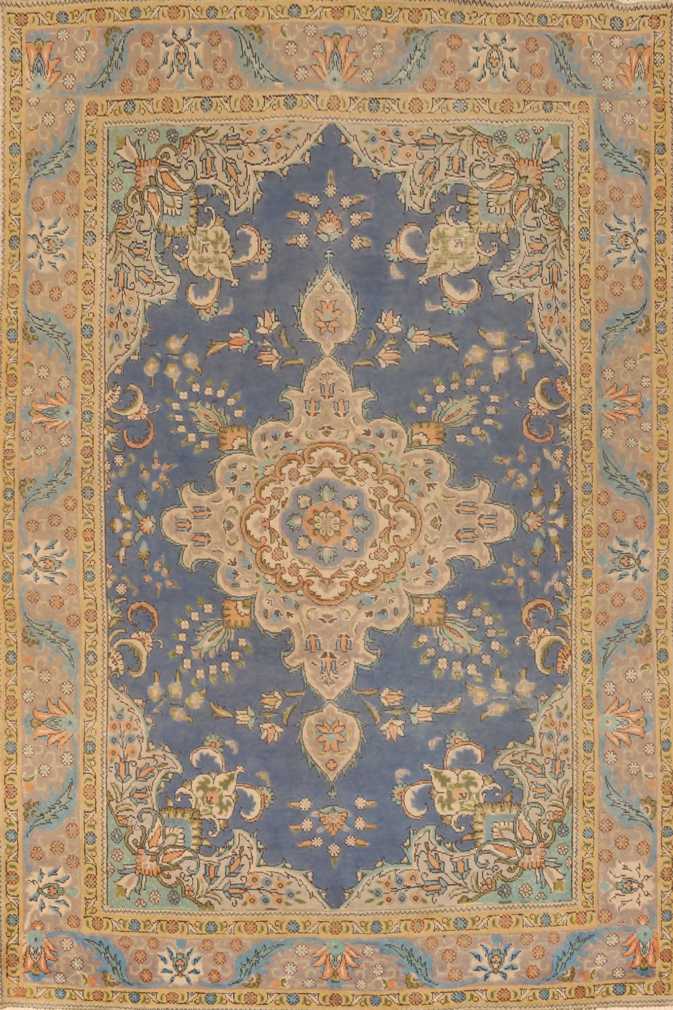 Traditional Blue Tabriz Persian Area Rug 7x10
