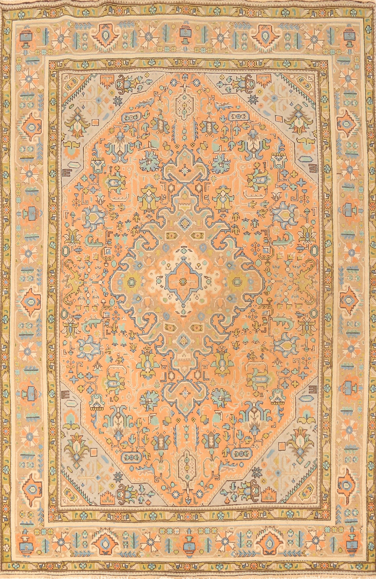 Geometric Wool Tabriz Persian Area Rug 6x10