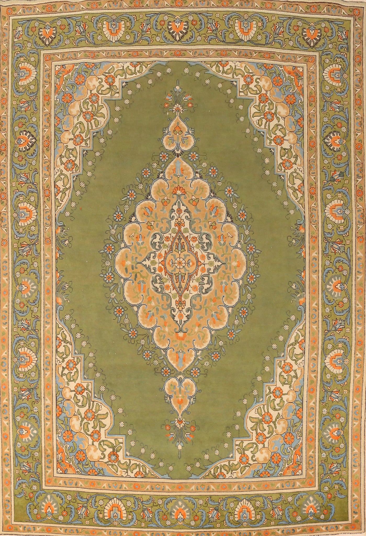 Green Handmade Tabriz Persian Area Rug 8x11