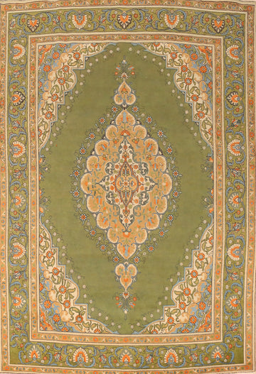 Green Handmade Tabriz Persian Area Rug 8x11