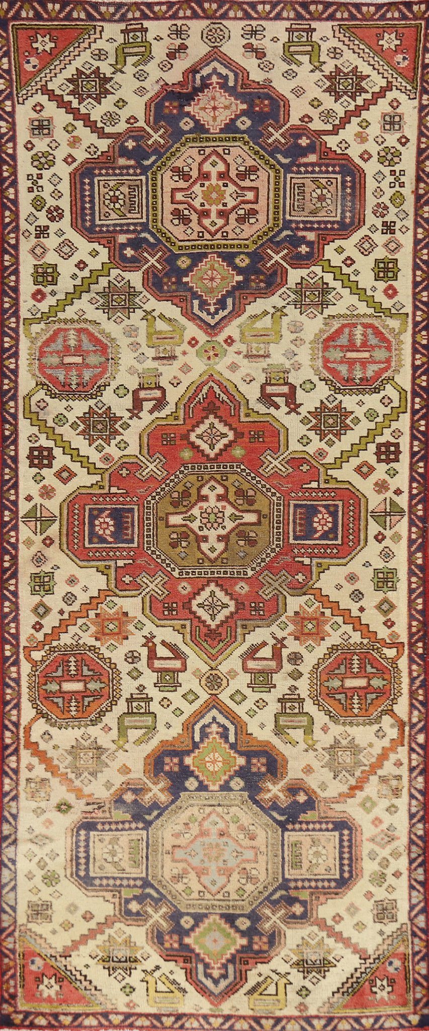 Animals Geometric Tabriz Persian Runner Rug 3x8