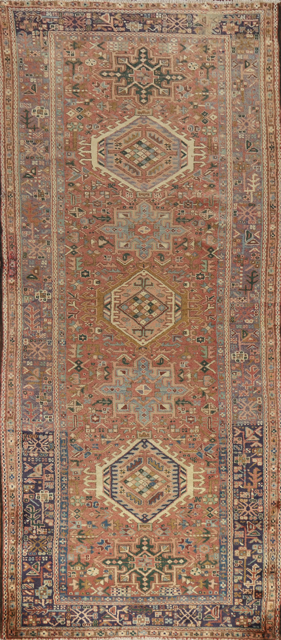 Geometric Wool Heriz Persian Runner Rug 4x10