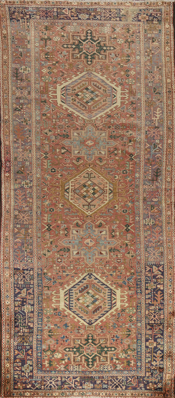 Geometric Wool Heriz Persian Runner Rug 4x10