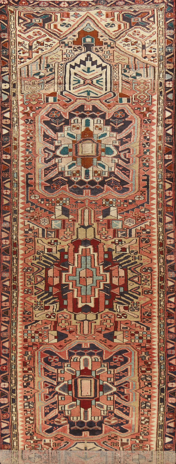 Vegetable Dye Wool Heriz Persian Runner Rug 4x14