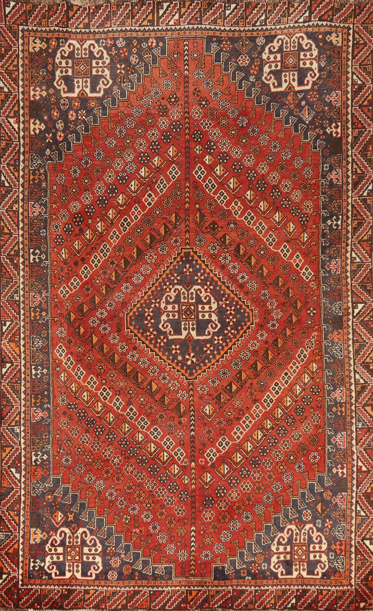 Vintage Geometric Qashqai Persian Area Rug 5x8