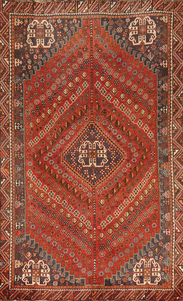 Vintage Geometric Qashqai Persian Area Rug 5x8