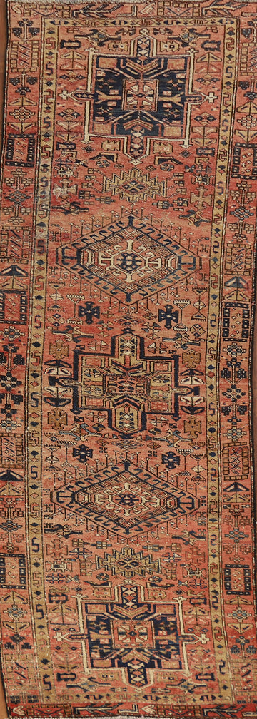 Geometric Wool Heriz Persian Runner Rug 3x10