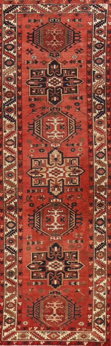 Geometric Wool Heriz Persian Runner Rug 3x13