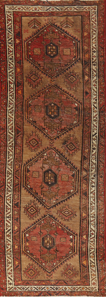 Brown Wool Handmade Ardebil Persian Runner Rug 3x11