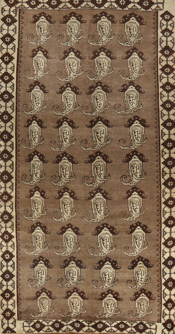 Natural Color Brown Wool Ferdos Persian Area Rug 5x9