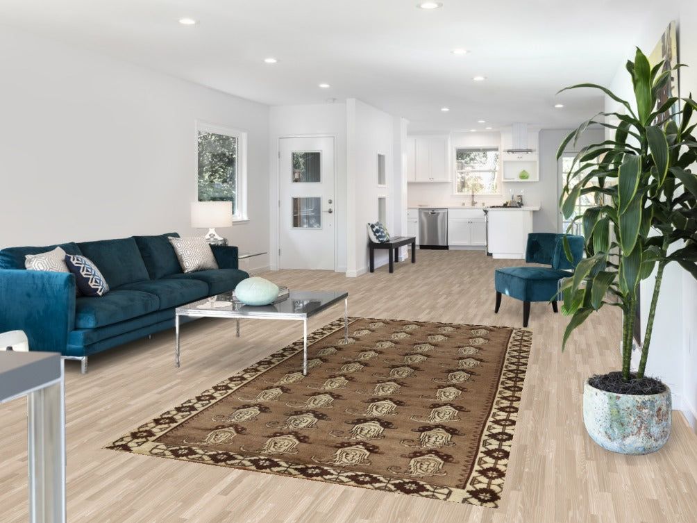 Natural Color Brown Wool Ferdos Persian Area Rug 5x9