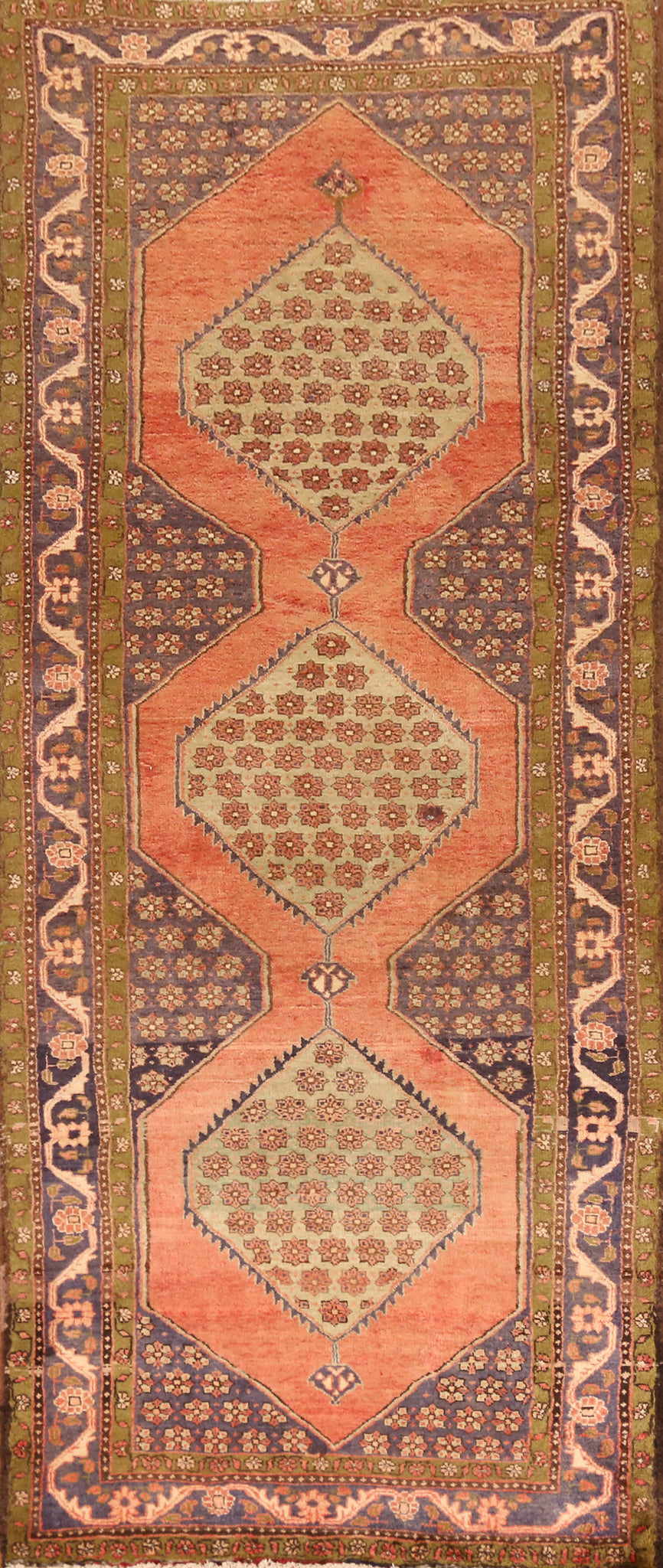 Orange Wool Bidjar Persian Runner Rug 3x10