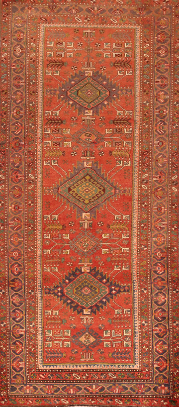 Geometric Wool Heriz Persian Runner Rug 4x10