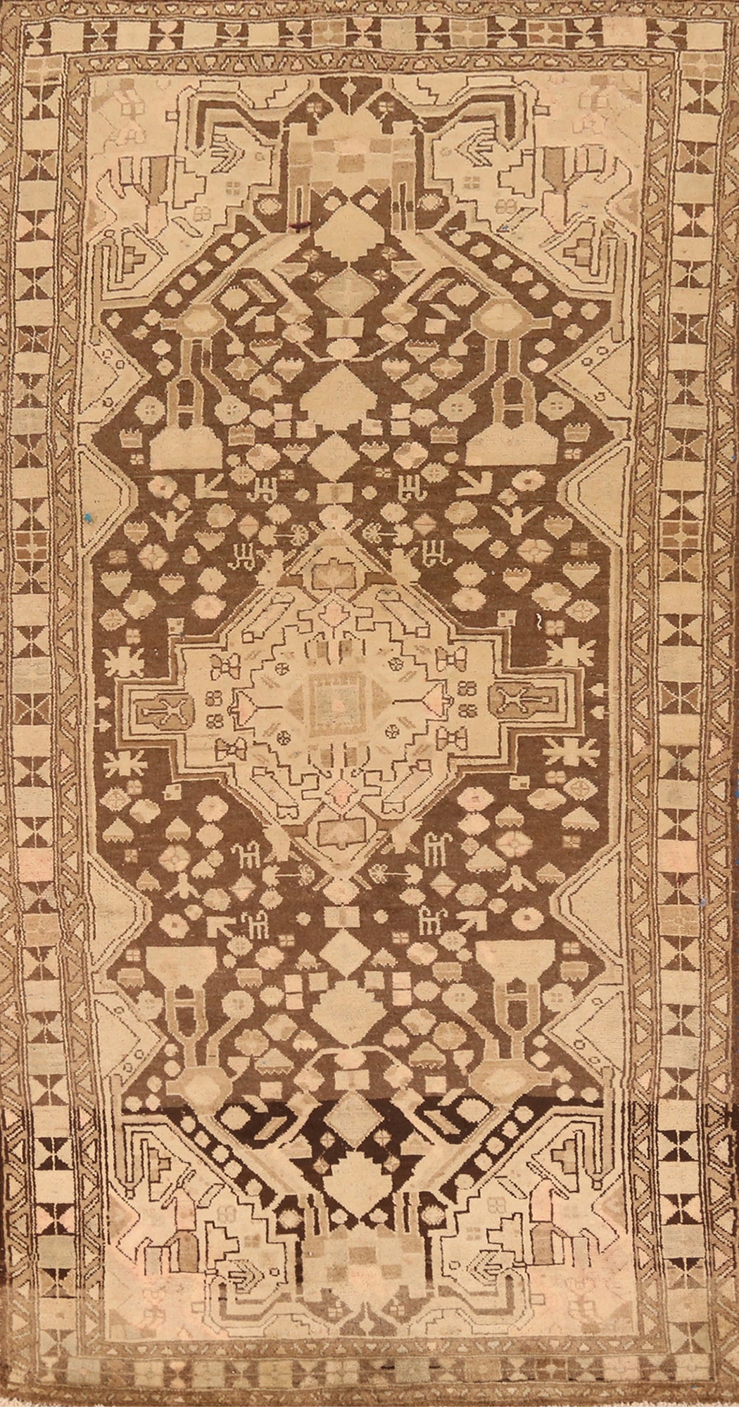 Brown Tribal Wool Hamedan Persian Runner Rug 4x10