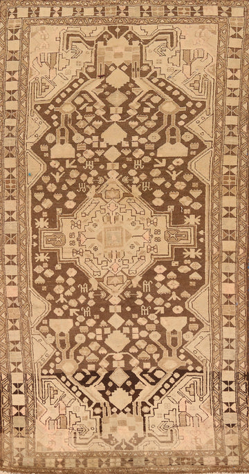 Brown Tribal Wool Hamedan Persian Runner Rug 4x10