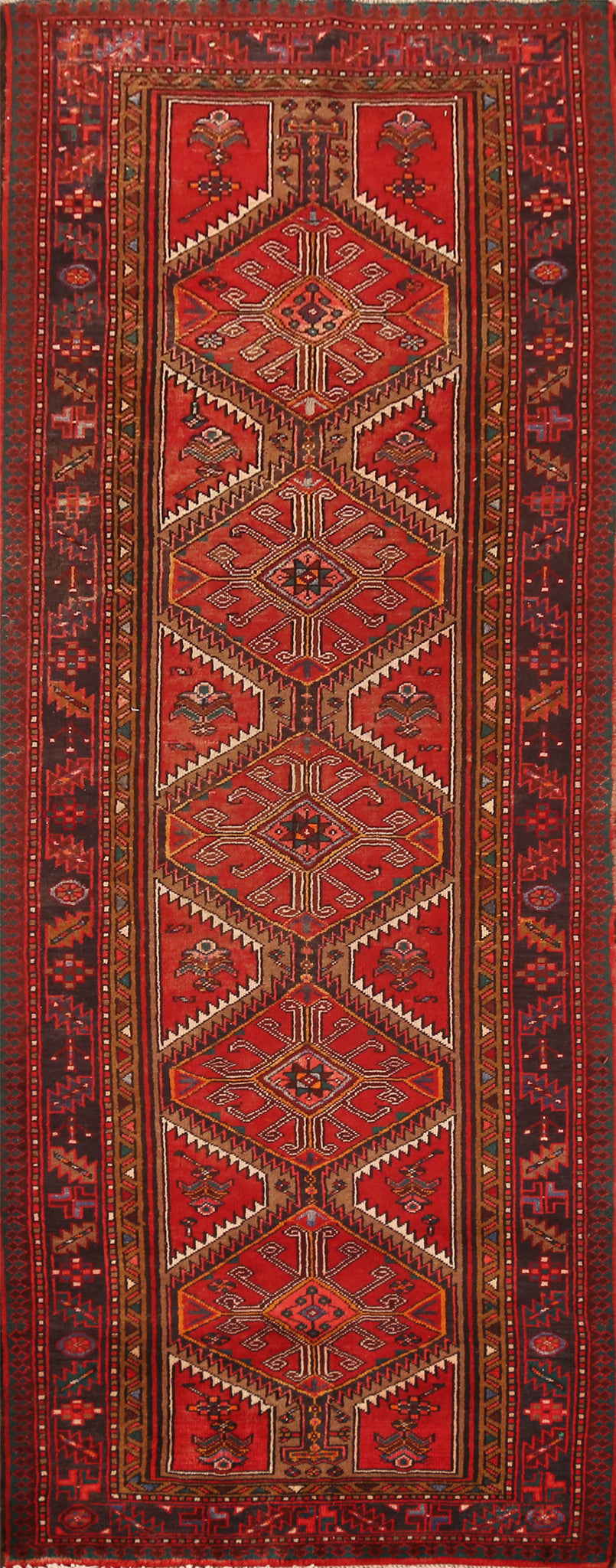 Vintage Wool Ardebil Persian Runner Rug 4x11