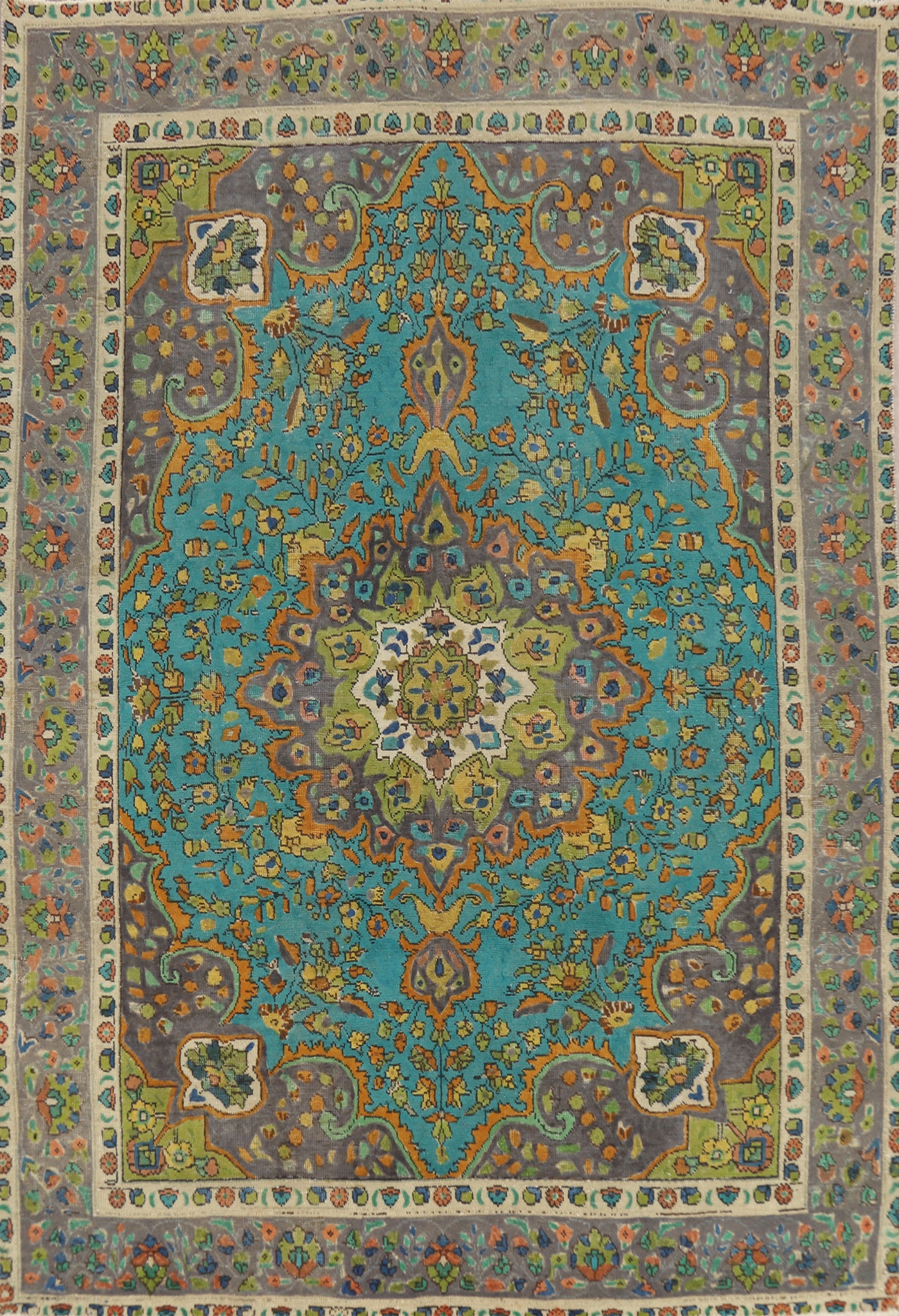 Traditional Blue Tabriz Persian Area Rug 7x9